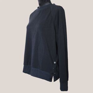 90 DEGREE BY REFLEX Long Sleeve Black Top with Side Buttons, Pullover Sweatshirt
